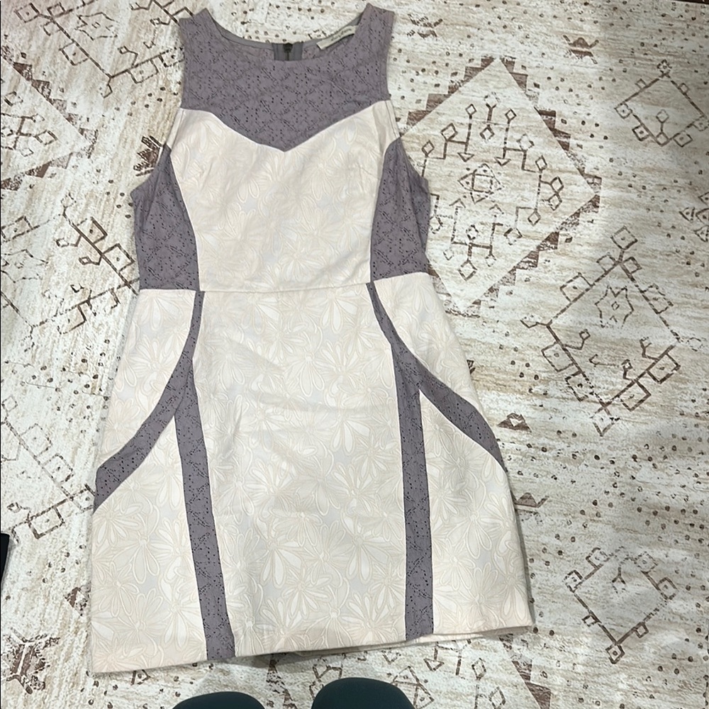 Cream Sheath Mini Dress Sleeveless Crew Neck